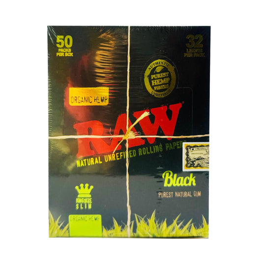 RAW Black Organic Hemp Rolling Papers (50 Packs/32 Leaves) - Ultra-Thin, Unbleached for Pure Taste