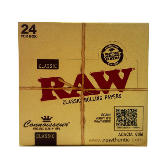 RAW Connoisseur: King Size Slim Papers with Tips (Pack of 24)