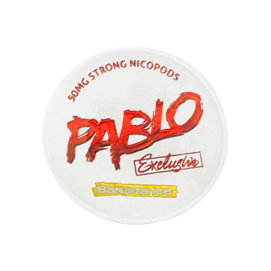 Pablo Exclusive Banana Ice Pack of 10: Nicotine pouches featuring a refreshing banana flavor with a cooling effect.