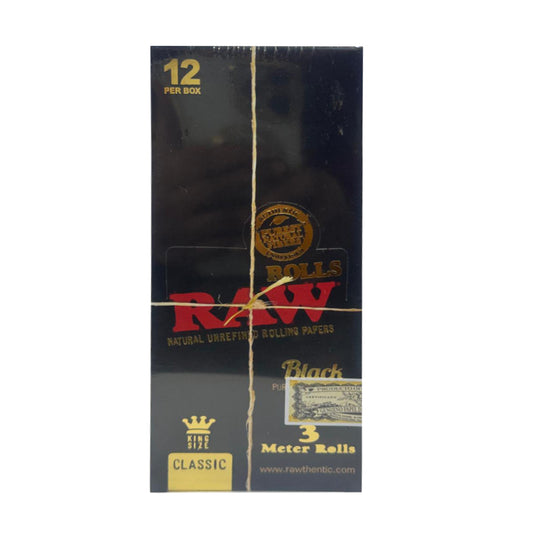 RAW Black Classic King Size Rolling Paper Roll 3 Meter (Pack of 12)
