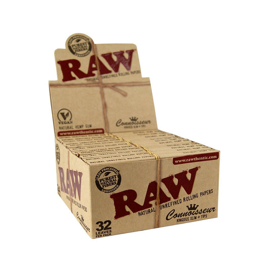 RAW Classic Connoisseur King Size Slim Rolling Papers & Tips (Pack of 32)