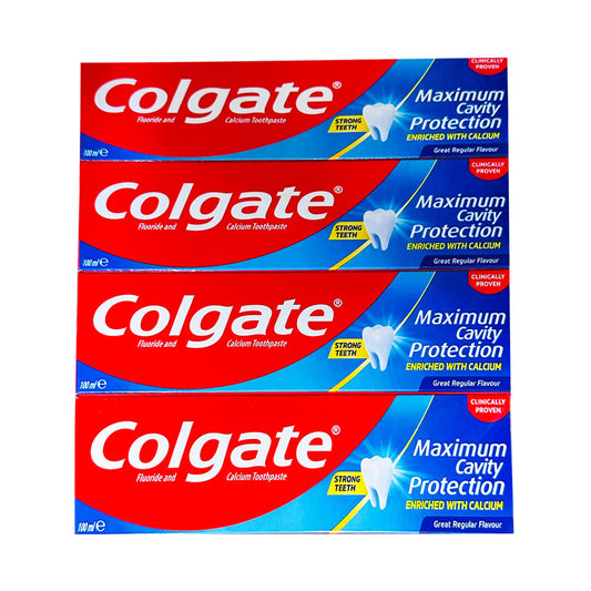 Colgate Maximum Cavity Protection: Double Defense for Strong Teeth with Fluoride & Calcium (Pack of 12)