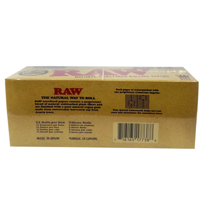 RAW Classic King Size Unrefined Rolling Paper Rolls (12 Pack of 3 Meter Rolls)