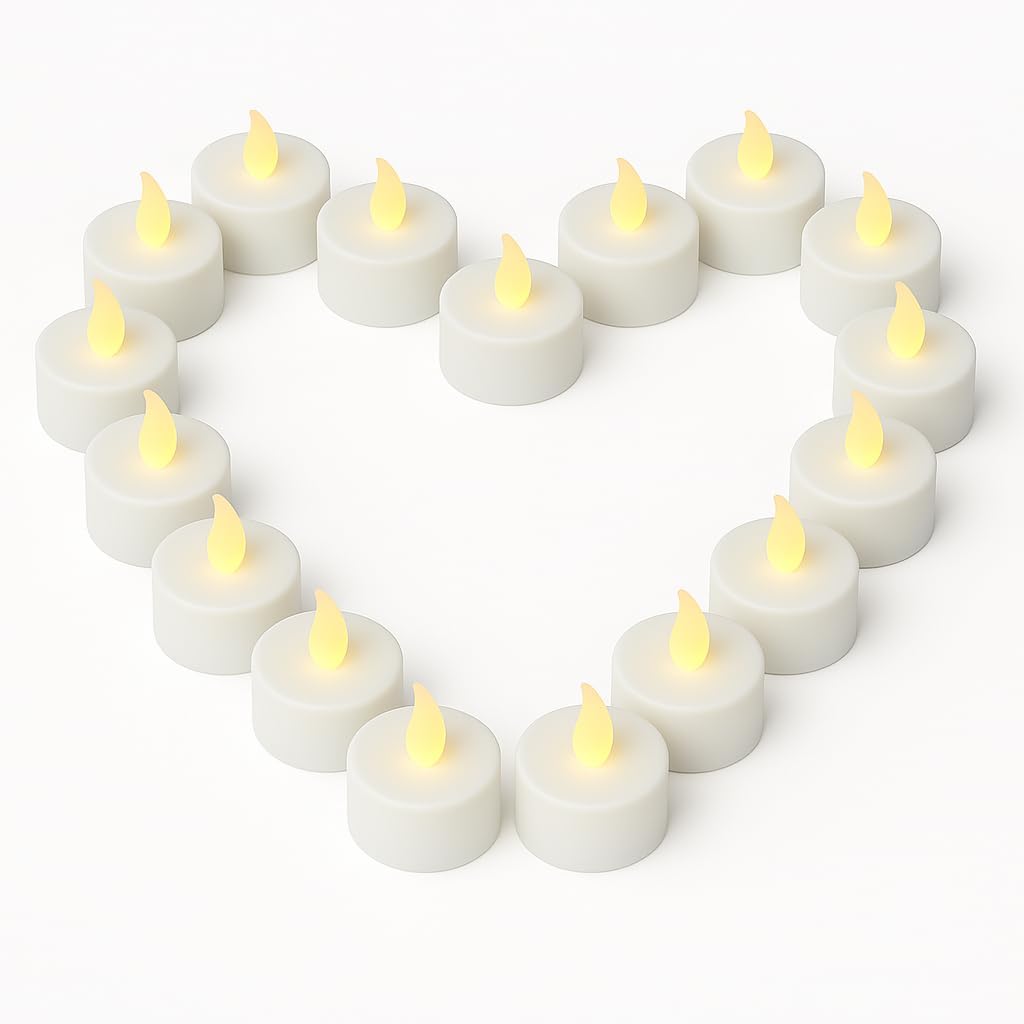 LED Candle Lights – Pack of 24 Flameless Tea Lights – Realistic Wave Design – Warm Yellow Glow – 3.5cm x 4cm – Battery Operated – Safe Electric Candles for Home, Events & Decorations