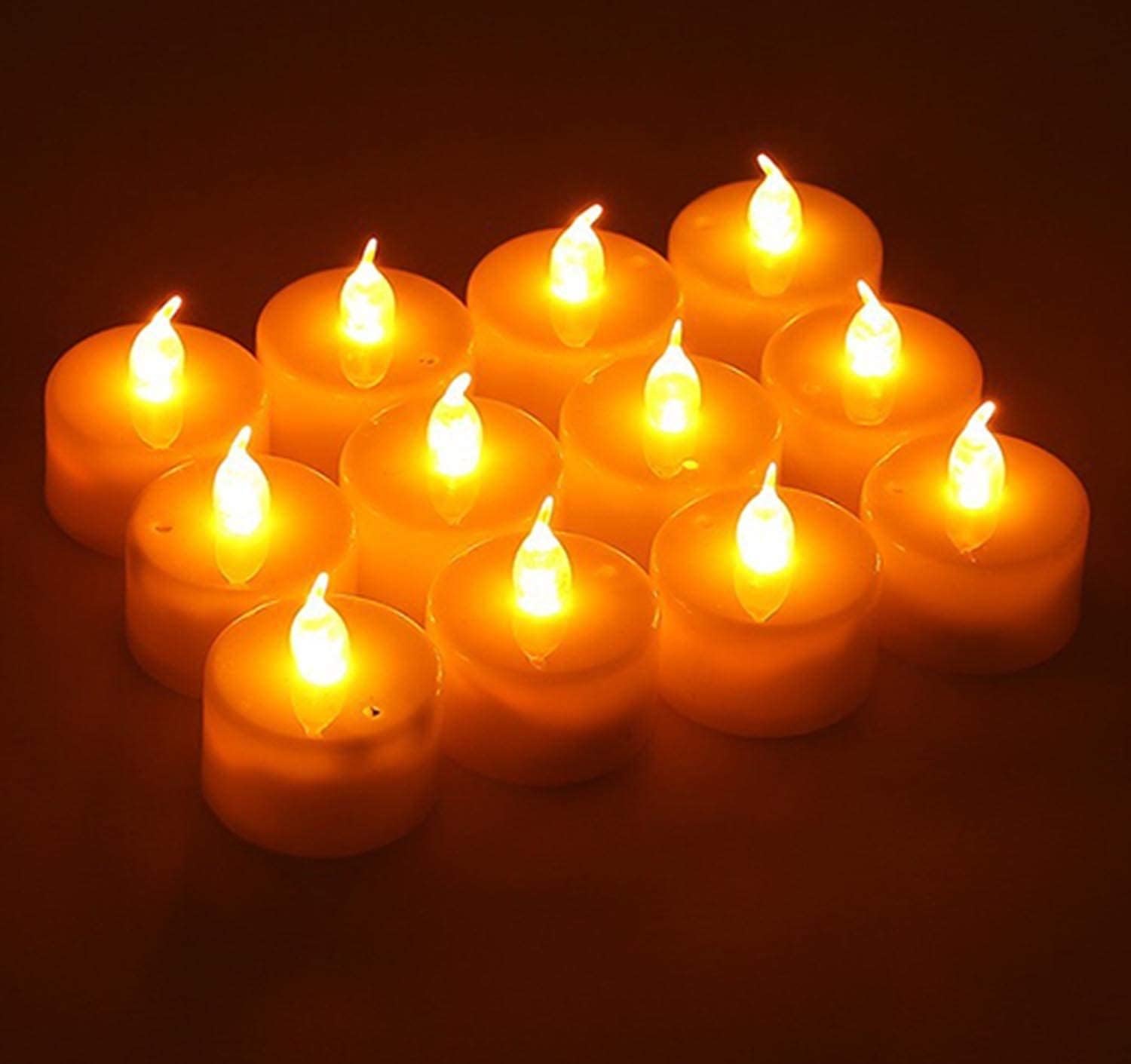 LED Candle Lights – Pack of 48 Flameless Tea Lights – Realistic Wave Design – Warm Yellow Glow – 3.5cm x 4cm – Battery Operated – Safe Electric Candles for Home, Events & Decorations