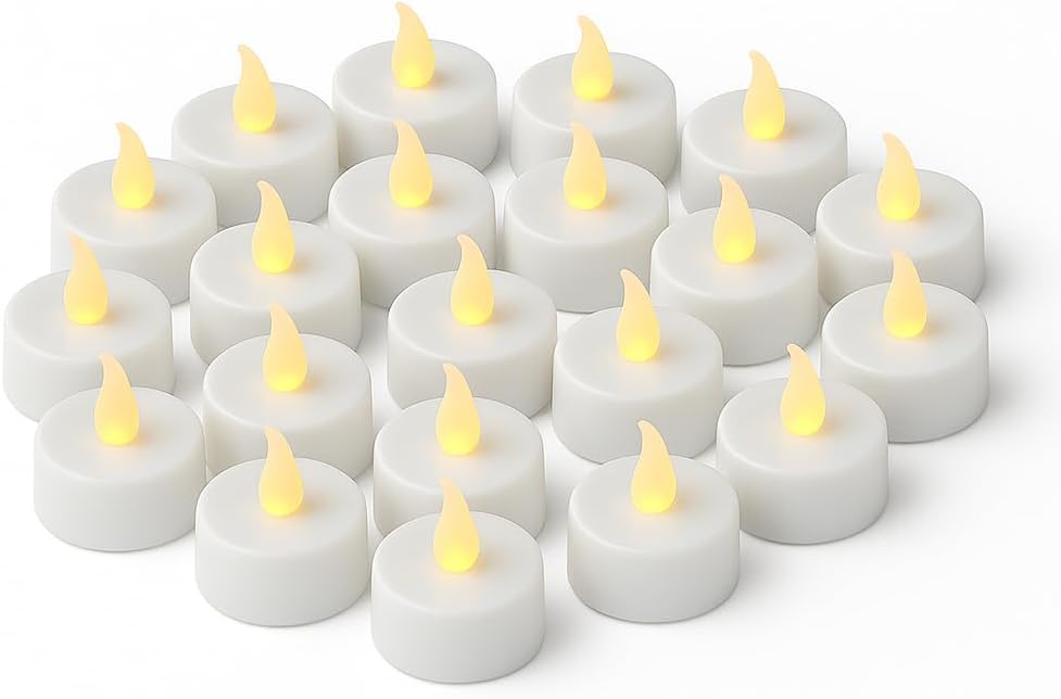 LED Candle Lights – Pack of 48 Flameless Tea Lights – Realistic Wave Design – Warm Yellow Glow – 3.5cm x 4cm – Battery Operated – Safe Electric Candles for Home, Events & Decorations